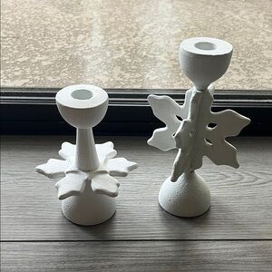 Anthropologie White Snowflake Candle Holders